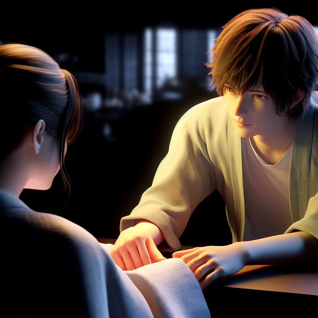 Here is the generated image depicting an emotional and intimate scene from "汝、星のごとく" (Nanji, Hoshi no Gotoku). This scene captures the delicate portrayal of human emotions and the deep exploration of feelings between the main characters, reflecting their inner growth and evolving relationship.